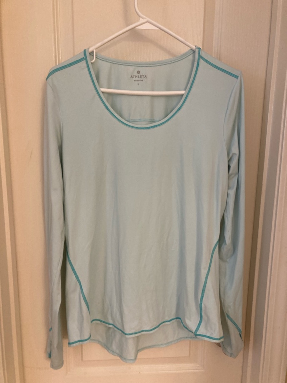Athleta Light Aqua Long-Sleeve Performance Tee